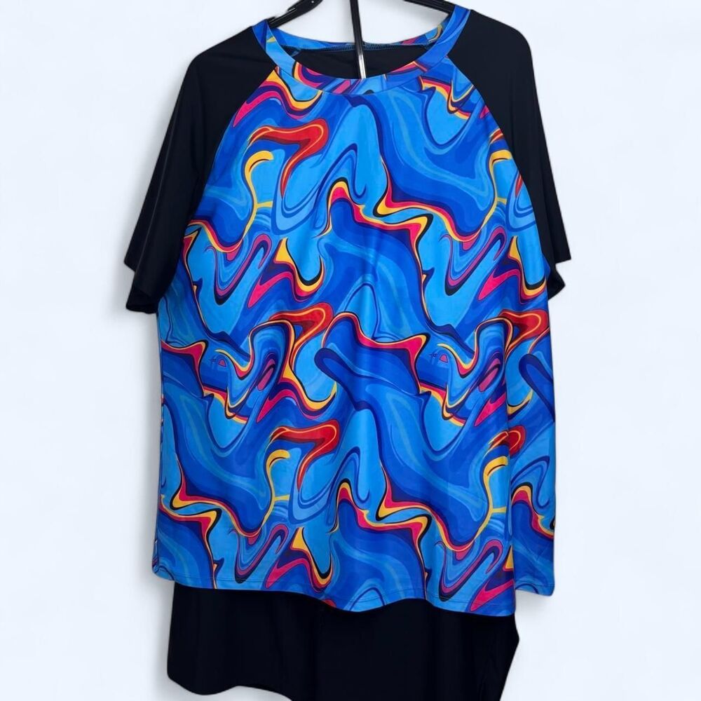 5XL Folunsi Women's Marble Print High Low Top and Shorts Set